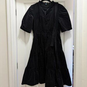 Draper James Black Corduroy Short Sleeve Dress with Sash Size M NWOT